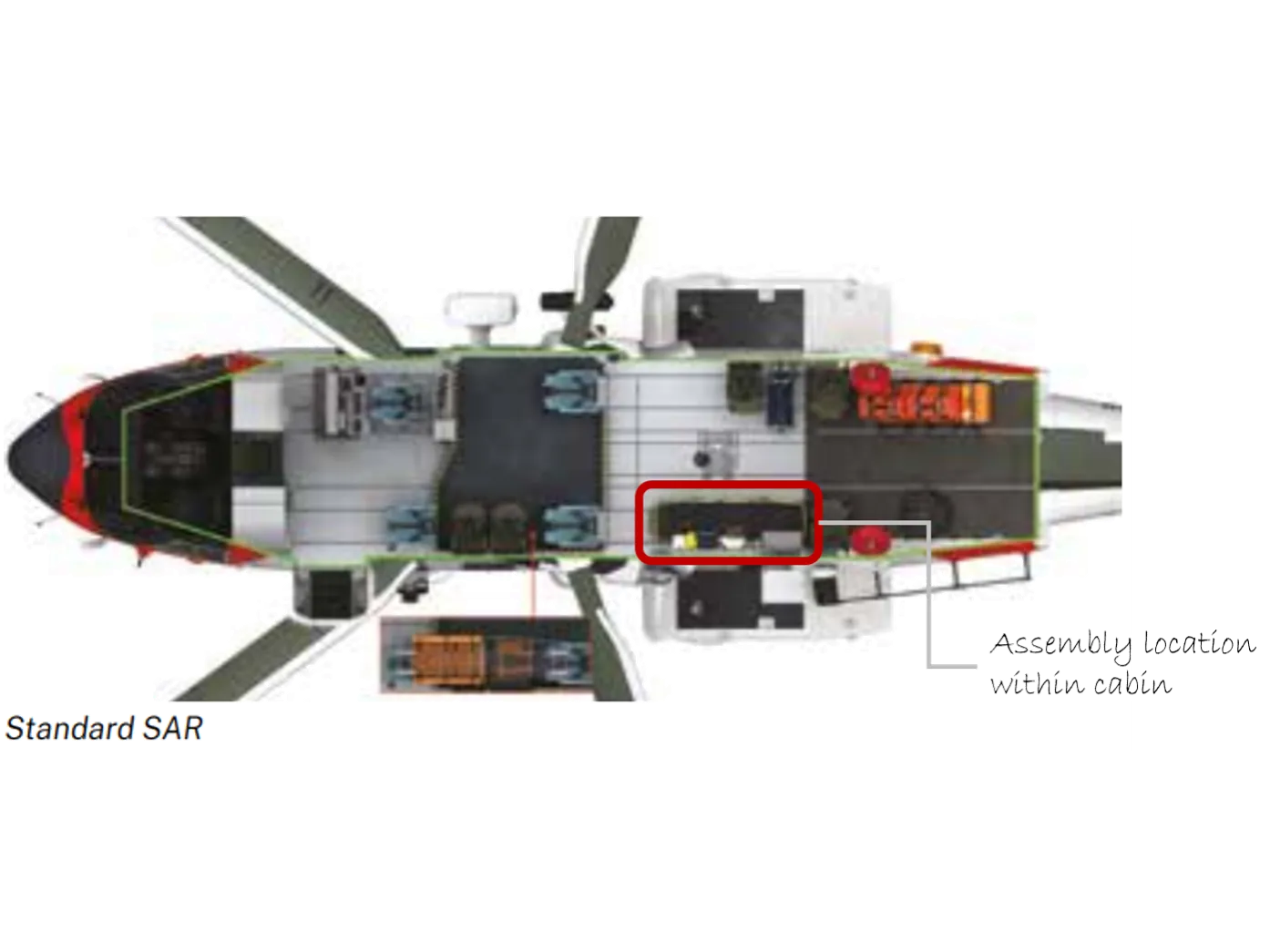 Modified illustration of standard Search and Rescue platform configuration (unmodified source: Leonardo Helicopters)