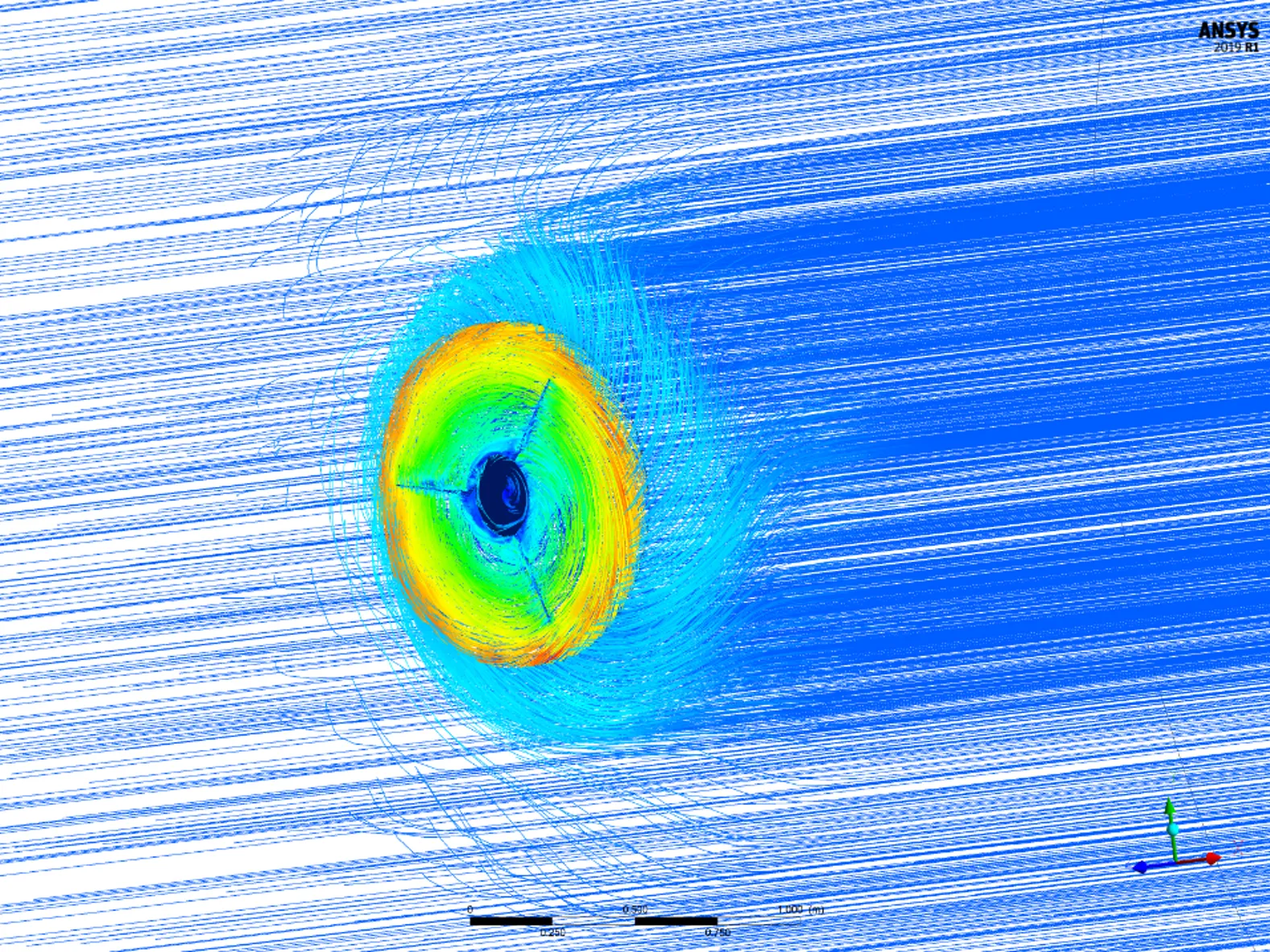 Ram air turbine — velocity streamlines CFD simulation