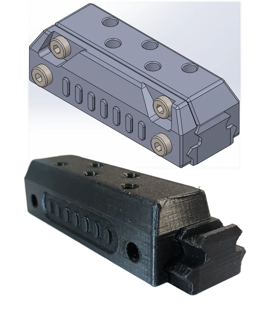 3D printed attachment system prototype unit